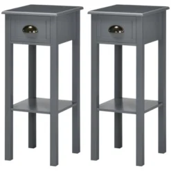 HOMCOM 2-Tier Side Table With Drawer, Narrow End Table With Bottom Shelf, For Living Room Or Bedroom, Set Of 2, Gray -Famous Furniture Store GUEST 506f0721 1f38 4578 b1fa 6c8724e6e13c