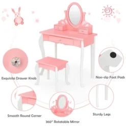 Costway Kids Vanity Princess Makeup Dressing Table Stool Set W/ Mirror Drawer -Famous Furniture Store GUEST 50a8f183 57bf 47f4 8cc5 7e6b12c133fa