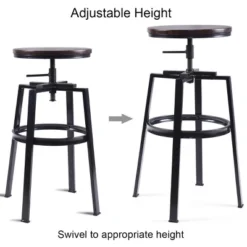 Costway Set Of 2 Vintage Bar Stool Adjustable Wood Metal Design Pub Chairs Industrial Backless -Famous Furniture Store GUEST 5283f6ca df83 47f3 b07d 302b4a982754