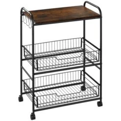 HOMCOM 24" 3-Tier Rolling Kitchen Cart, Utility Storage Trolley With 2 Basket Drawers, Side Hooks For Dining Room 16 HOMCOM 24" 3-Tier Rolling Kitchen Cart, Utility Storage Trolley With 2 Basket Drawers, Side Hooks For Dining Room -Famous Furniture Store GUEST 52a63a59 92b5 4f44 a3db ce58a3e4ccd0