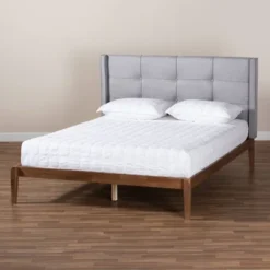 King Edmond Fabric Upholstered Wood Platform Bed Gray/Ash Walnut - Baxton Studio -Famous Furniture Store GUEST 53cdddd4 f282 4e0d 94c2 227082a3afea