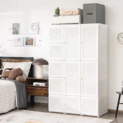 Costway Portable Closet Clothes Foldable Armoire Wardrobe Closet W/10 Cubes, Hanging Rods -Famous Furniture Store GUEST 549037da 4419 4453 a13d bb6161a8fd03
