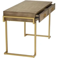 Coast To Coast Accents Wheaton Modern Ash Wood Rectangular Writing Desk 49 1/2" X 23" With 2-Drawer Brown Gold Metal Legs For Living Room Bedroom Home -Famous Furniture Store GUEST 54dab06d 6c26 4e58 9252 c7ece0e022de