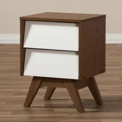 Hildon Mid - Century Modern Wood 2 - Drawer Storage Nightstand - White, "Walnut" Brown - Baxton Studio -Famous Furniture Store GUEST 5503fd7d aa11 4c37 a172 d700f4d544af