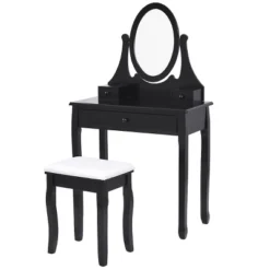 Tangkula Mirrored Dressing Table Wooden Vanity Makeup Unit W/ Cushioned Stool -Famous Furniture Store GUEST 5559260f 86d5 4be4 affd a2ab098a1b65