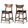24" Latina Mid - Century Modern Faux Leather Upholstered Wood Finishing Counter Height Barstool Black - Baxton Studio