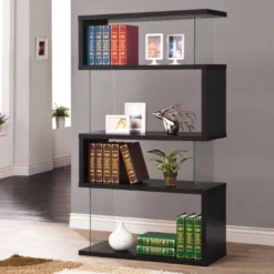 63" Emelle 4 Shelf Zig Zag Bookcase With Glass Panels - Coaster