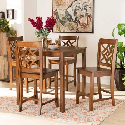 5pc Nicolette Wood Pub Dining Set Walnut/Brown - Baxton Studio 8 5pc Nicolette Wood Pub Dining Set Walnut/Brown - Baxton Studio - Image 6