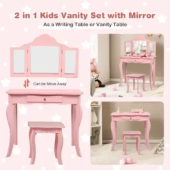 Costway Kids Vanity Table & Stool Princess Dressing Make Up Play Set For Girls Pink -Famous Furniture Store GUEST 57e9bbb6 5ba1 45e1 a4c8 aa0d81b7074f