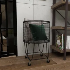 Industrial Metal Storage Cart Round Black CosmoLiving By Cosmopolitan -Famous Furniture Store GUEST 58216b62 e29d 4fd6 9603 490c094e5a7f