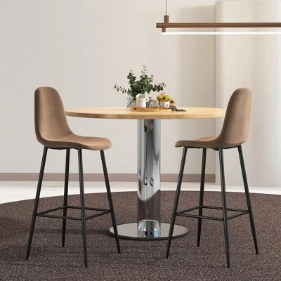 Costway Set Of 2 Bar Stools 29.5'' Velvet Upholstered High Back Bar Chairs Kitchen Brown/Grey 5 Costway Set Of 2 Bar Stools 29.5'' Velvet Upholstered High Back Bar Chairs Kitchen Brown/Grey - Image 3