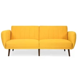 Costway Convertible Futon Sofa Bed Adjustable Couch Sleeper W/ Wood Legs NavyGreyYellow -Famous Furniture Store GUEST 58cefb16 f654 4b58 8258 26f38223b5da