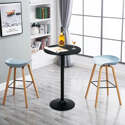 Costway Set Of 2 Round Pub Table 24" Bistro Bar Height Cocktail Table W/Metal Base Black 6 Costway Set Of 2 Round Pub Table 24" Bistro Bar Height Cocktail Table W/Metal Base Black - Image 4