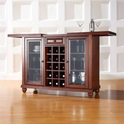 Wood Sliding Top Home Bar Cabinet In Vintage Mahogany Brown-Pemberly Row -Famous Furniture Store GUEST 592af642 abf9 41a8 83c3 2f3fd86ecb62