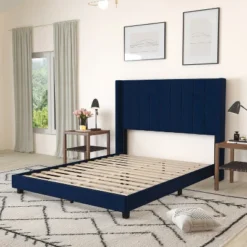 Merrick Lane Modern Upholstered Platform Bed Frame With Padded, Tufted Wingback Headboard And Wood Support Slats, No Box Spring Required -Famous Furniture Store GUEST 5944d149 5cc5 413e 82cf 54c02d81999d