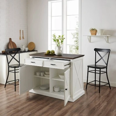 Clifton Kitchen Island With Camille Stools Distressed White/Black - Crosley 4 Clifton Kitchen Island With Camille Stools Distressed White/Black - Crosley - Image 2