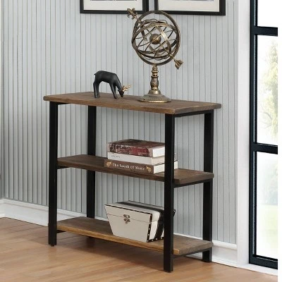 31" Pomona 2 Shelf Bookshelf Metal And Solid Wood Natural - Alaterre Furniture 3 31" Pomona 2 Shelf Bookshelf Metal And Solid Wood Natural - Alaterre Furniture