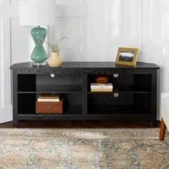 Transitional 4 Cubby Wood Open Storage Corner TV Stand For TVs Up To 65" - Saracina Home -Famous Furniture Store GUEST 598d2015 e84b 4c62 8304 bdb687910075