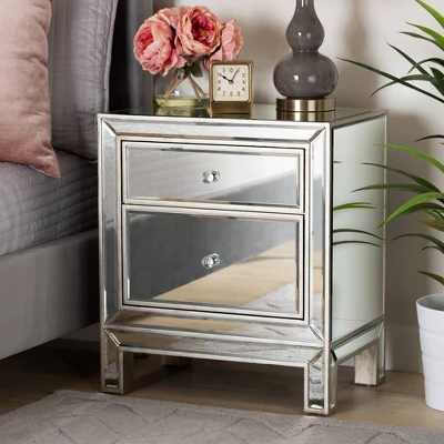 Fadri 2 Drawers Mirrored Nightstand - Baxton Studio 7 Fadri 2 Drawers Mirrored Nightstand - Baxton Studio - Image 5