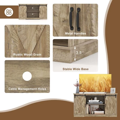 Costway 59'' Farmhouse TV Stand Sliding Barn Door Cabinet W/ Adjustable Shelf 10 Costway 59'' Farmhouse TV Stand Sliding Barn Door Cabinet W/ Adjustable Shelf - Image 8