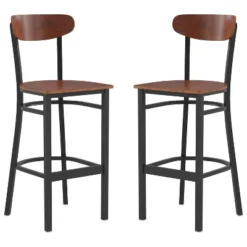 Flash Furniture Wright Set Of 2 Commercial Grade Barstools With 500 LB. Capacity Steel Frame, Solid Wood Seat, And Boomerang Back -Famous Furniture Store GUEST 5c28cc29 1329 43c1 a985 431940f914e2