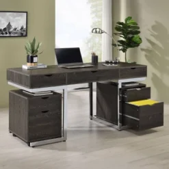Noorvik 7 Drawer Writing Desk Set With 2 File Cabinets Dark Oak - Coaster -Famous Furniture Store GUEST 5c6fe4ec f94f 4db6 9ef8 5a5afd566465