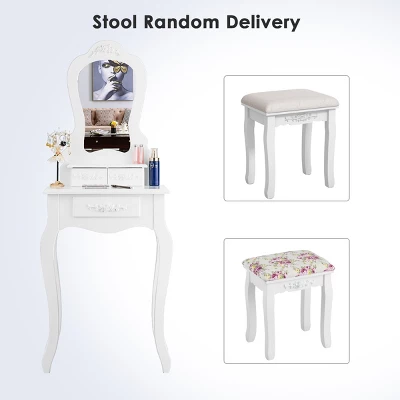Costway White Vanity Jewelry Makeup Dressing Table Stool Drawer 3 Costway White Vanity Jewelry Makeup Dressing Table Stool Drawer