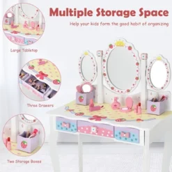 Costway Kids Vanity Princess Makeup Dressing Table Chair Set W/ Tri-fold Mirror White -Famous Furniture Store GUEST 5d919a8c b85f 45aa ae73 1579841dbfbe