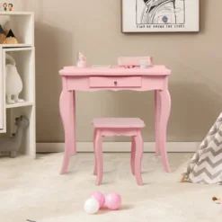 Costway Kids Vanity Table & Stool Princess Dressing Make Up Play Set For Girls Pink -Famous Furniture Store GUEST 5e190349 901f 4318 b1a5 2e506a55b561