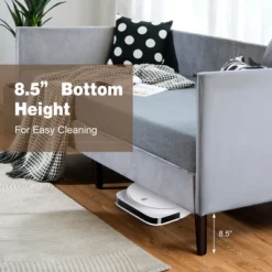 Costway Twin Daybed Upholstered Linen Wooden Sofa Bed Frame Heavy Duty Living Room Grey -Famous Furniture Store GUEST 5f249a7d 8e7d 4c80 ad19 0409774def0f