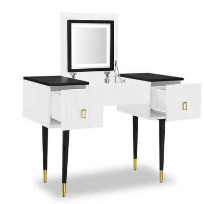 43.3" Modern Vanity Table Set With Flip-Up Mirror, LED Lights And Storage - ModernLuxe 6 43.3" Modern Vanity Table Set With Flip-Up Mirror, LED Lights And Storage - ModernLuxe - Image 4