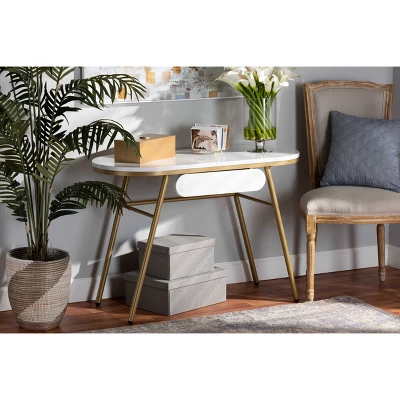 Mabel Metal Console Table With Faux Marble Tabletop Gold - Baxton Studio 8 Mabel Metal Console Table With Faux Marble Tabletop Gold - Baxton Studio - Image 6