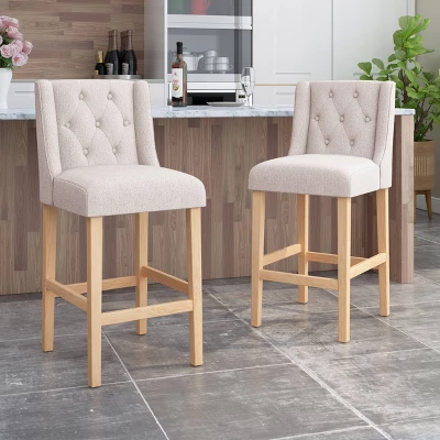 Set Of 2 Lansglen Button Tufted Wingback Barstools - Christopher Knight Home 3 Set Of 2 Lansglen Button Tufted Wingback Barstools - Christopher Knight Home