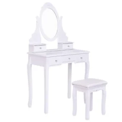 Tangkula Oval Vanity Mirror Dressing Table Beauty Dresser Cosmetics Organizer W/ Cushioned Bench -Famous Furniture Store GUEST 6200e8b0 20b8 436f b129 b60a6b107e28