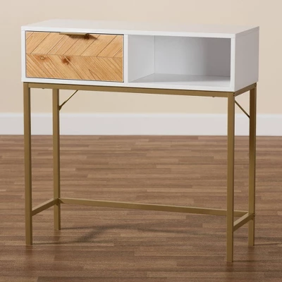 Giona Two-Tone Wood And Metal 1 Drawer Console Table White/Gold - Baxton Studio 10 Giona Two-Tone Wood And Metal 1 Drawer Console Table White/Gold - Baxton Studio - Image 8