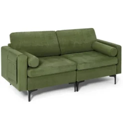 Costway Modern Loveseat 2-Seat Sofa Couch W/ 2 Bolsters & Side Storage Pocket Army Green -Famous Furniture Store GUEST 62560156 3115 4bbc be03 ec831c6b1ba6