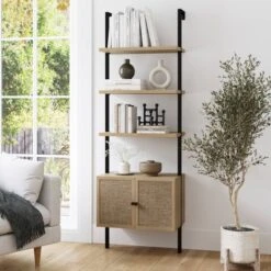 73" 3 Tier Rattan Ladder Bookshelf With Storage - Nathan James -Famous Furniture Store GUEST 6301636c 3c23 49f3 be0a 853cff8c2433