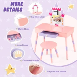 Costway Kids Vanity Set Princess Makeup Pretend Play Dressing Mirror Castle Girls Pink -Famous Furniture Store GUEST 6522da17 07c6 4c3c 877d 51bf774801d1