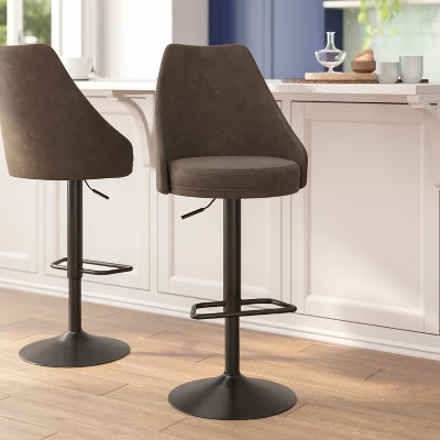 Flash Furniture Chrishelle Set Of 2 Commercial Adjustable Height Barstools With Upholstered Tufted Seats And Pedestal Base With Footring, Black 2 Flash Furniture Chrishelle Set Of 2 Commercial Adjustable Height Barstools With Upholstered Tufted Seats And Pedestal Base With Footring, Black