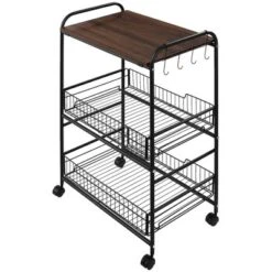 HOMCOM 24" 3-Tier Rolling Kitchen Cart, Utility Storage Trolley With 2 Basket Drawers, Side Hooks For Dining Room 12 HOMCOM 24" 3-Tier Rolling Kitchen Cart, Utility Storage Trolley With 2 Basket Drawers, Side Hooks For Dining Room -Famous Furniture Store GUEST 677b0380 7711 4eff 9bac 816b10d6e8a8