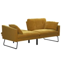 Neely Futon With Bolster Pillows Mustard Velvet - Mr. Kate -Famous Furniture Store GUEST 67a496aa b2be 4c9d b380 74359f8c65d8