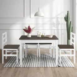 Costway 5pcs Dining Set Solid Wood Compact Kitchen Table & 4 Chairs Modern -Famous Furniture Store GUEST 67de2088 223f 40d3 a36b afba963508e0