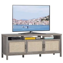 Costway TV Stand Entertainment Media Center For TV's Up To 65'' W/ Rattan Doors -Famous Furniture Store GUEST 694841dc 95d4 4f32 a507 4e4248db2601