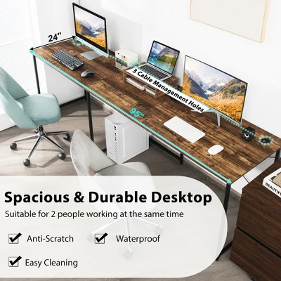 Costway L-Shaped Reversible Computer Desk 2-Person Long Table W/Monitor Stand 6 Costway L-Shaped Reversible Computer Desk 2-Person Long Table W/Monitor Stand - Image 4