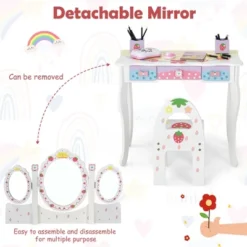 Costway Kids Vanity Princess Makeup Dressing Table Chair Set W/ Tri-fold Mirror White -Famous Furniture Store GUEST 6a04a345 796c 42b1 b2d3 8012874ed8f5