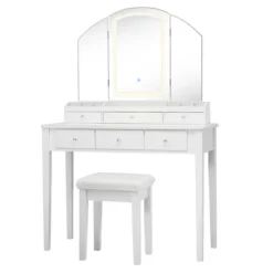 Costway Vanity Table Stool Set Large Tri-folding Lighted Mirror 6 Drawer Dresser WhiteBlack -Famous Furniture Store GUEST 6a86a83f 5925 4134 868d 20b95c036211