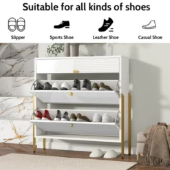 39" Modern Freestanding Shoe Cabinet With 2 Flap Drawers And 1 Slide Drawer - ModernLuxe -Famous Furniture Store GUEST 6c175fe5 6227 441c 97eb be4d175bf376