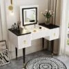 43.3" Modern Vanity Table Set With Flip-Up Mirror, LED Lights And Storage - ModernLuxe