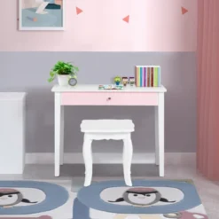 Costway Kids Vanity Set Princess Makeup Dressing Play Table Set W/Mirror White Pink -Famous Furniture Store GUEST 6ee985af 3cff 496d bbd1 534f36e8a71e