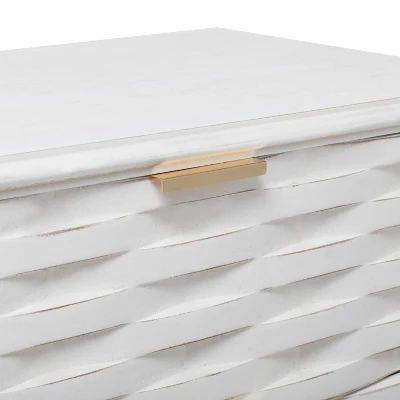 Contemporary Carved Woven Pattern 3 Drawer Wood Cabinet White - Olivia & May 4 Contemporary Carved Woven Pattern 3 Drawer Wood Cabinet White - Olivia & May - Image 2